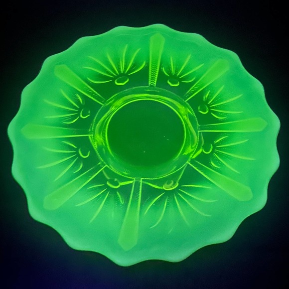 Fenton Other - Fenton Cactus Topaz Opalescent Footed Cake Plate Uranium Rare